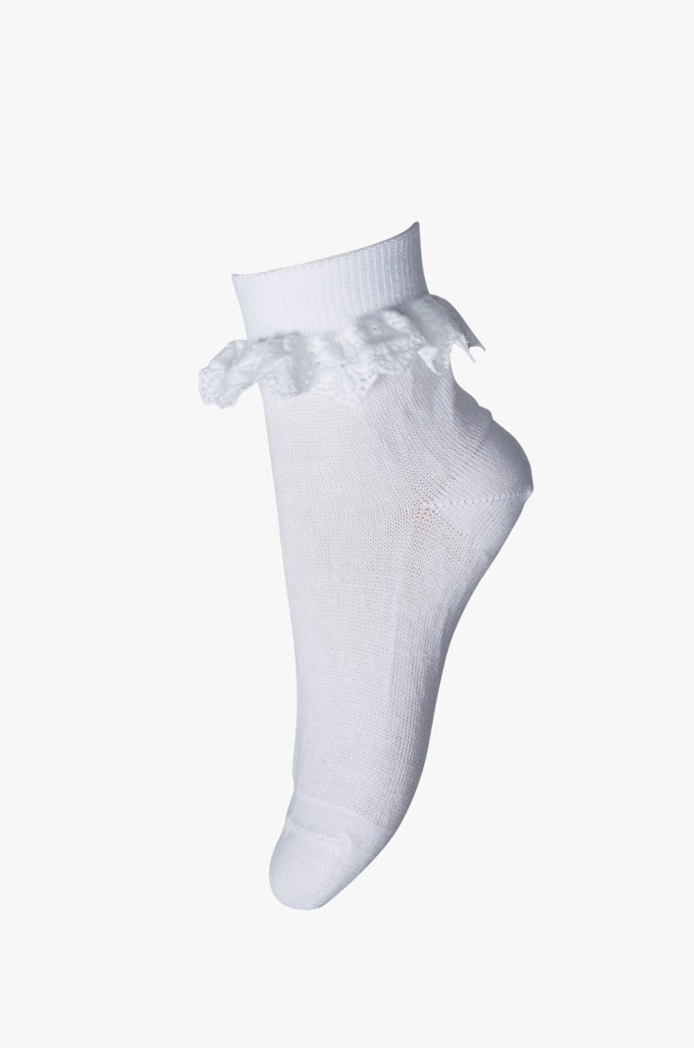 Filippa sokk med blondekant, white Hvit - 11011559-white-17 - 1
