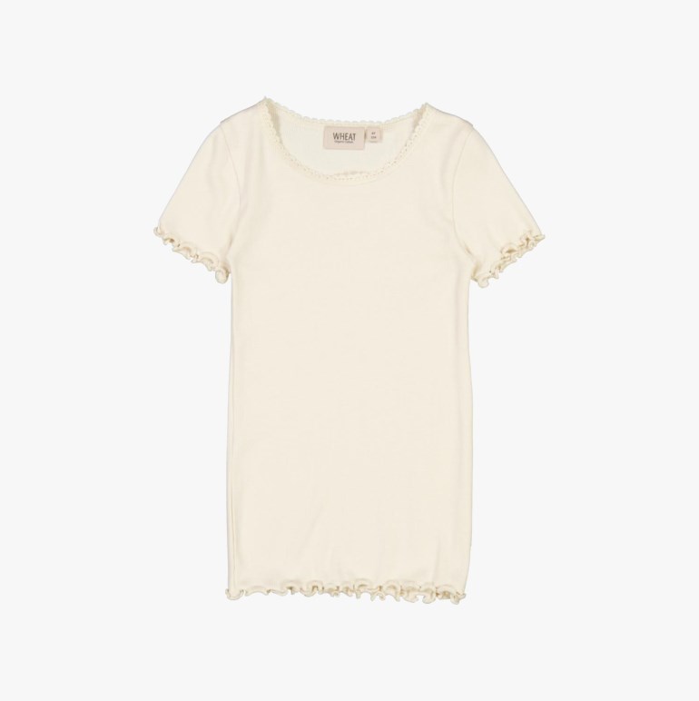 T-skjorte med blonder, eggshell Hvit - 11032928-eggshell-98cm - 1