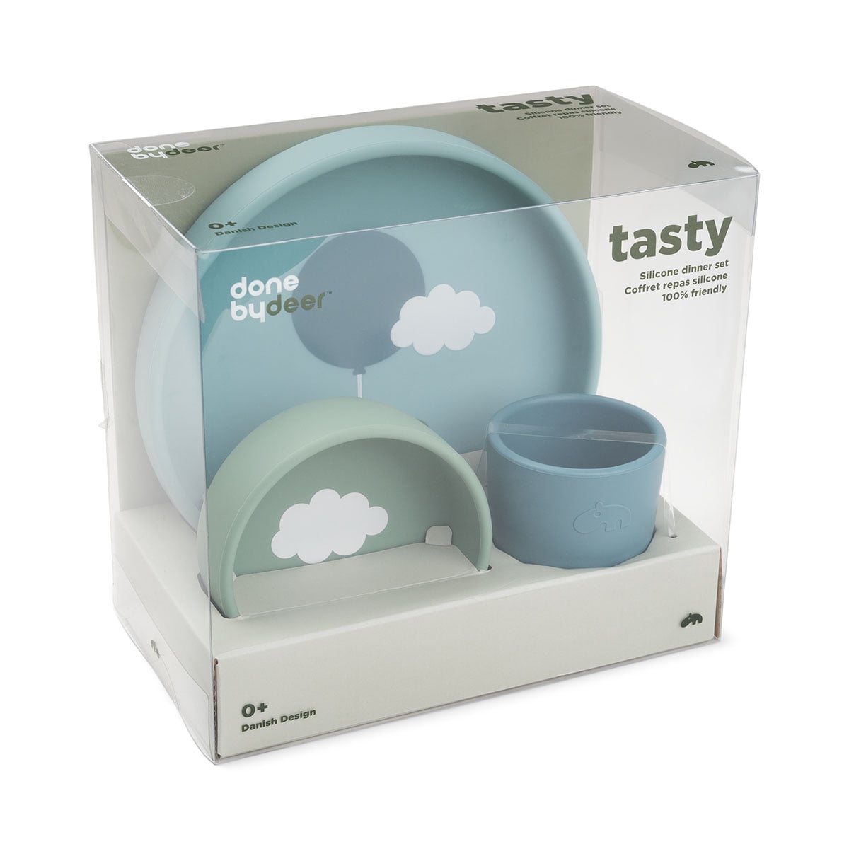 Silikon middagssett Happy clouds, blue
