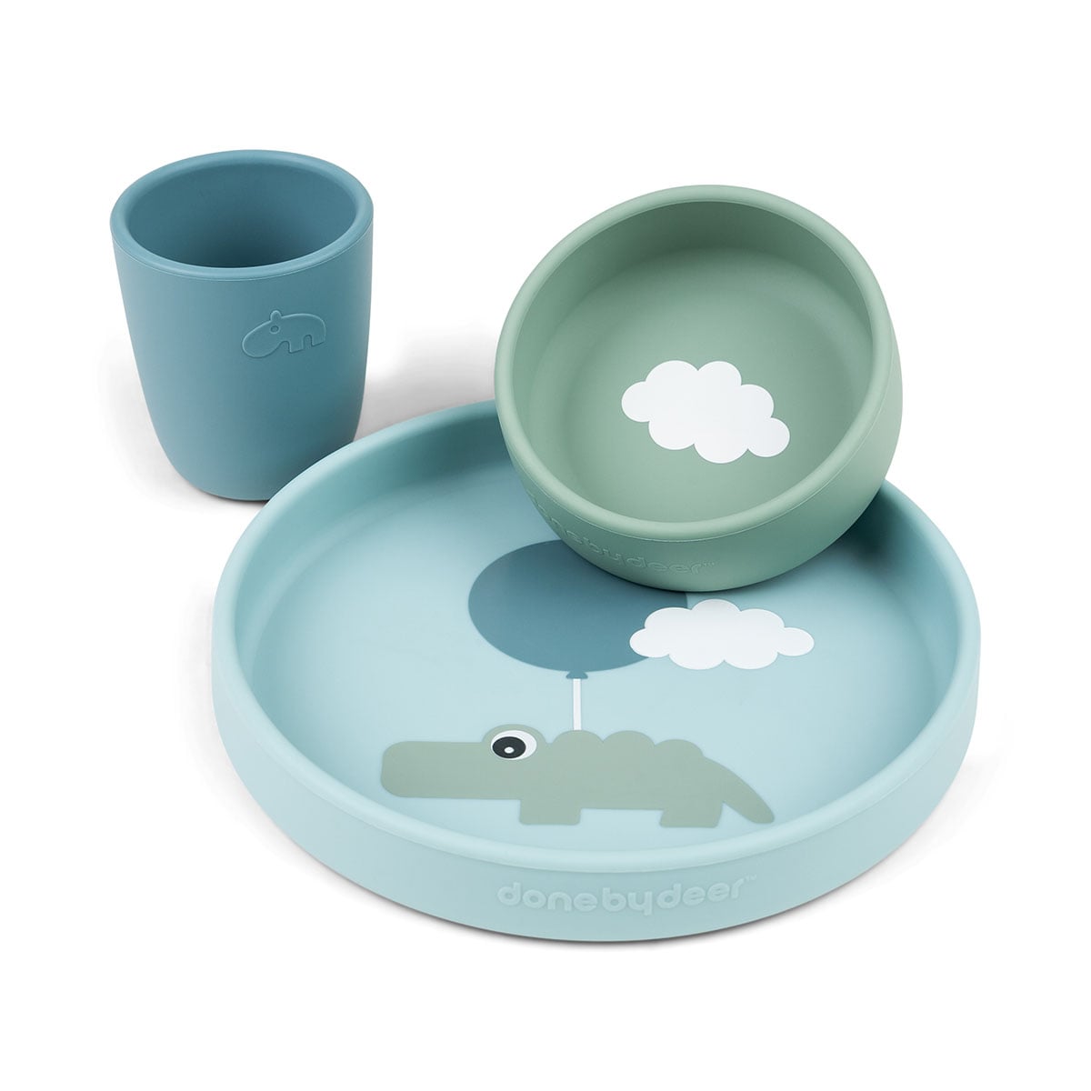 Silikon middagssett Happy clouds, blue
