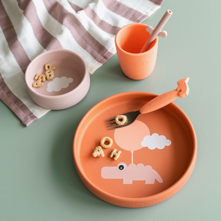Silikon middagssett Happy clouds Oransje - 11037532-Papaya-One Size - 1