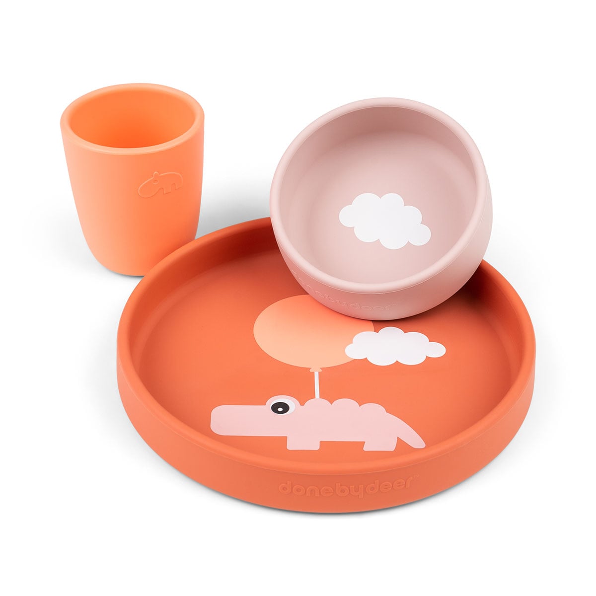 Silikon middagssett Happy clouds, papaya
