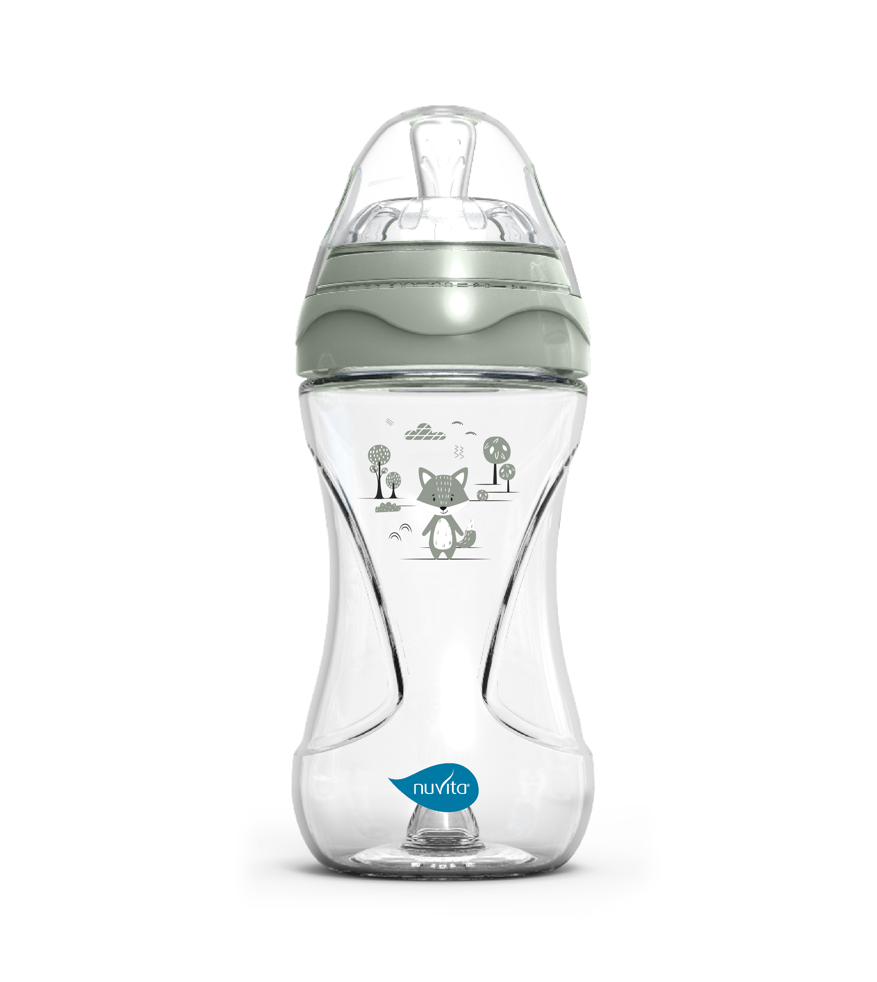 Babyflaske med innovativ flaskesmokk og anti-kolikksystem, sagegreen