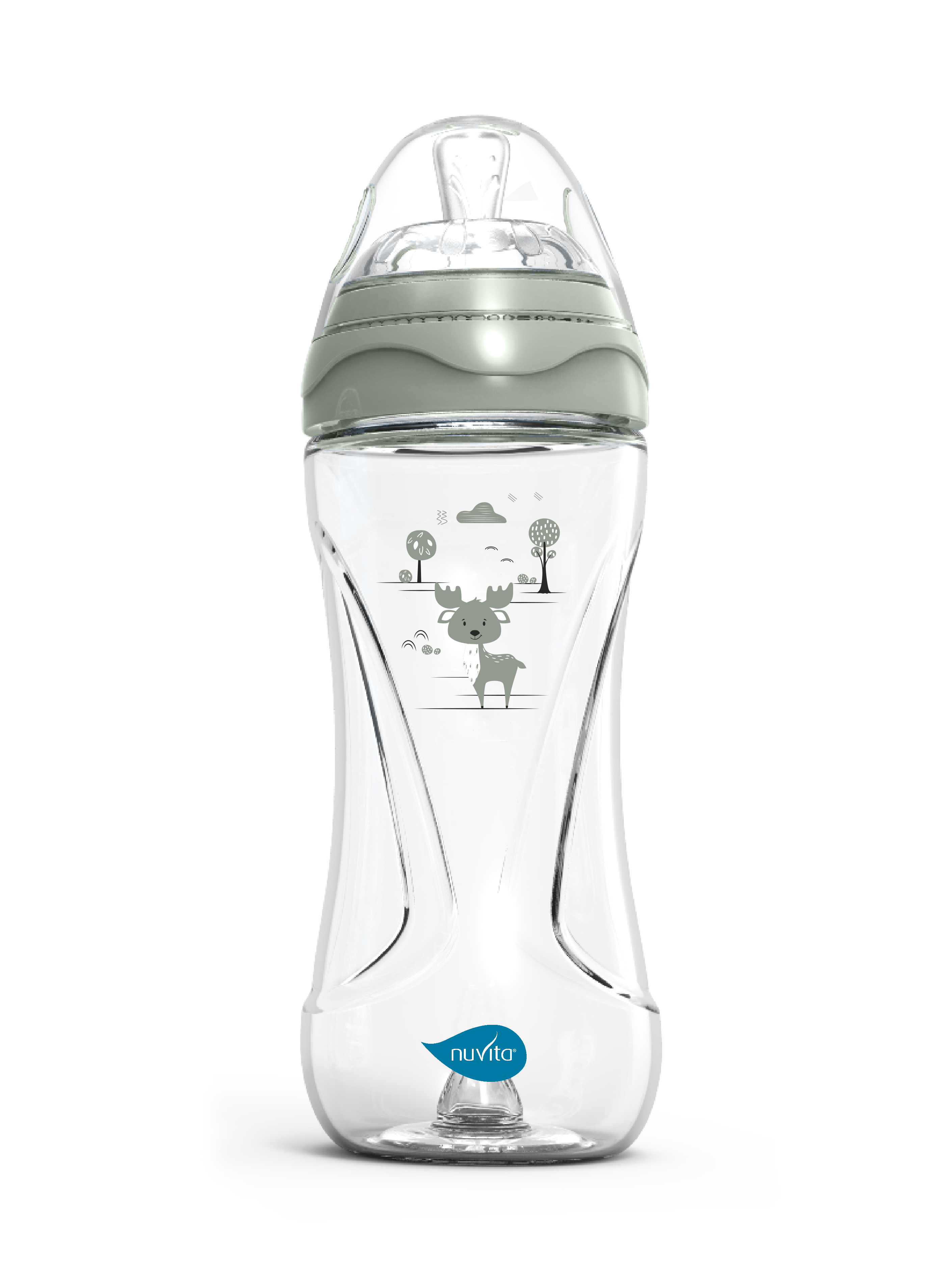 Babyflaske med innovativ flaskesmokk og anti-kolikksystem, sagegreen