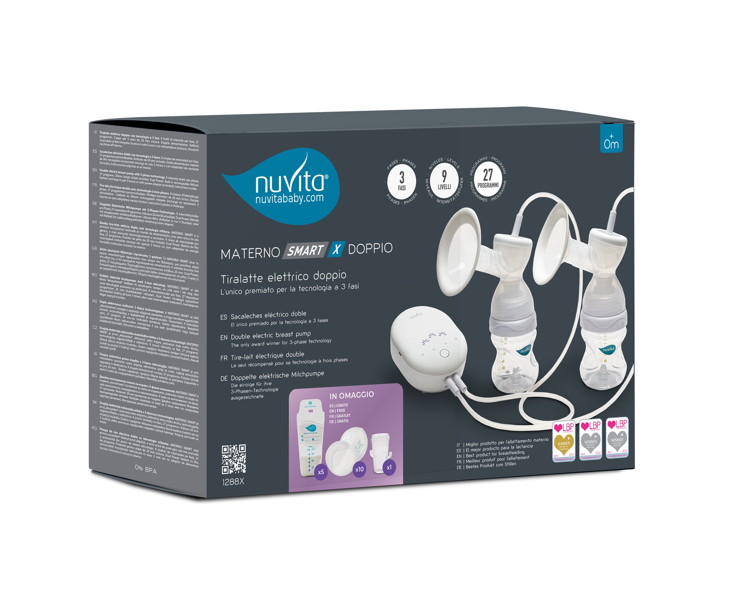 Trefaset dobbel elektrisk brystpumpe, white