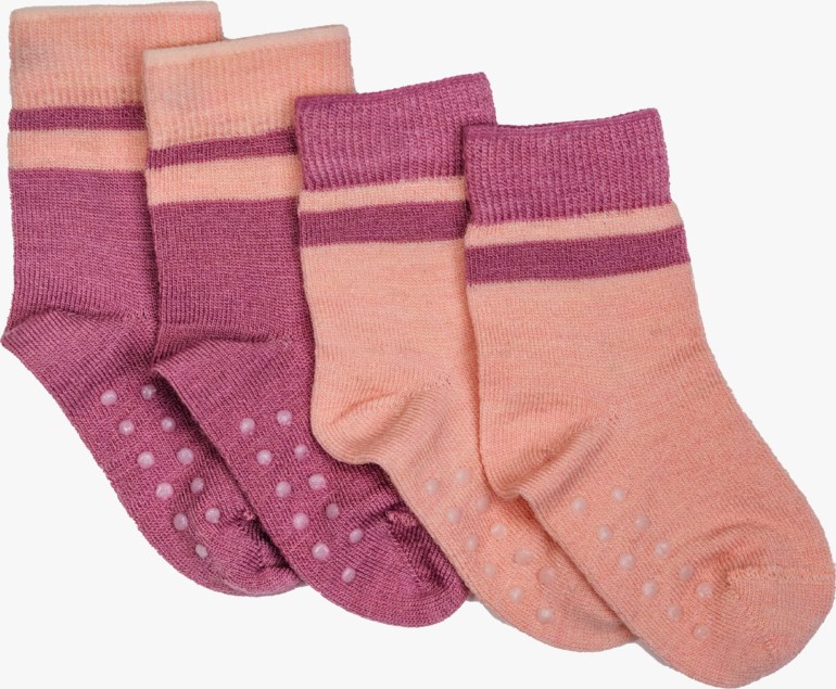 Bamle ull/bambus sokker med antiskli 2-pakk Rosa - 11040644-DustyPink-16-18 - 1