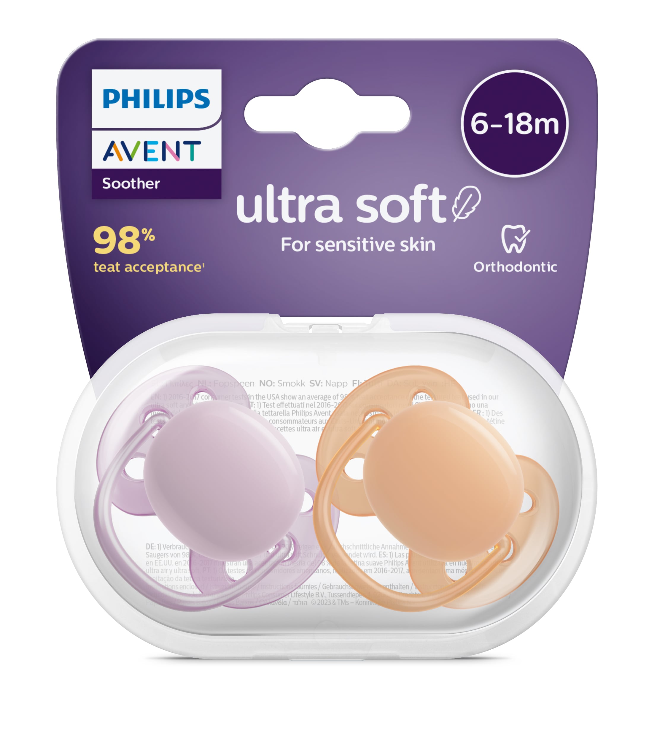 Phillips Avent, Ultra Soft, Narresmokk, 6-18mnd, Yellow Purple