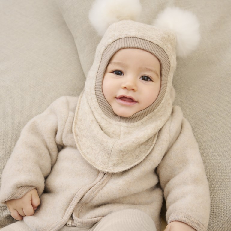 Ull balaclava med dusker Beige - 11040951-Sandmelan-0-12 mnd - 1