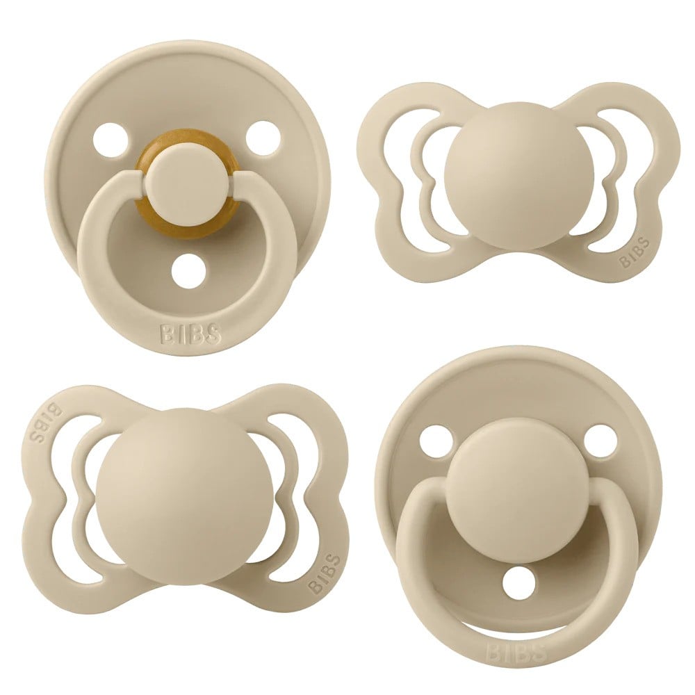 BIBS Try-It Collection smokker 4-pakk – ulike former og materialer, vanilla