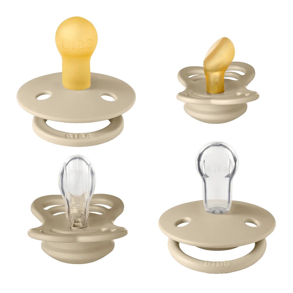 BIBS Try-It Collection smokker 4-pakk – ulike former og materialer, vanilla