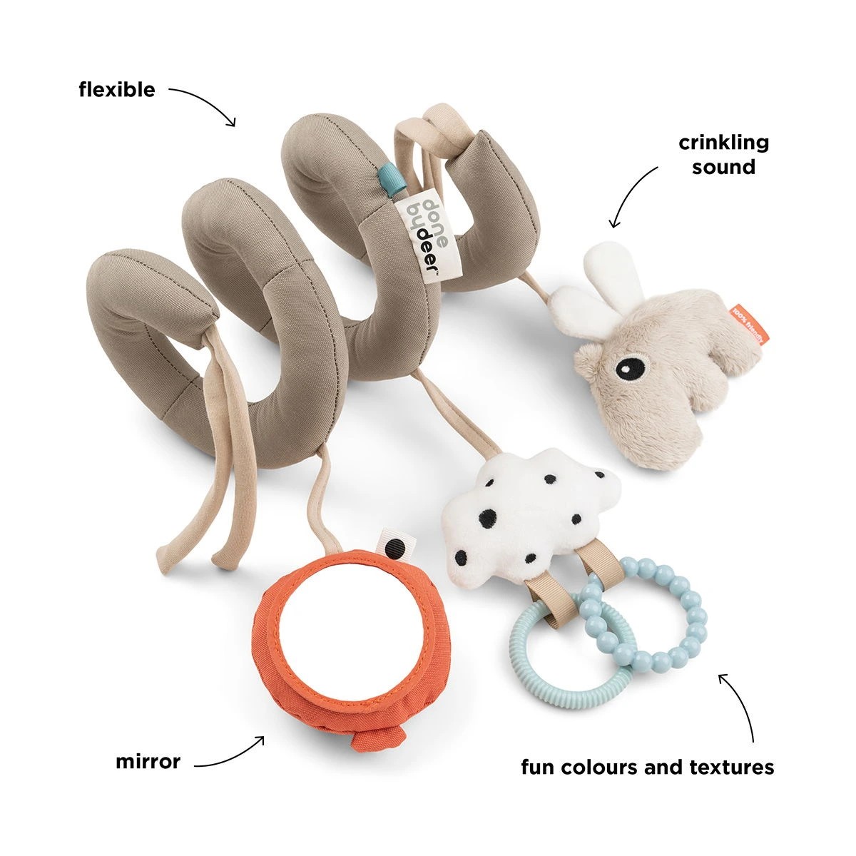 Baby aktivitetsspiral – Myke figurer og speil Beige - 11042301-Sand-One Size - 1