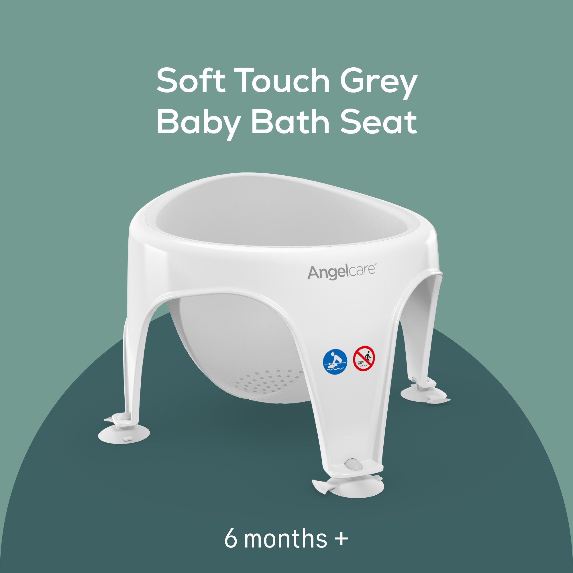 Angelcare badestol 6–10 mnd – med sugekopper, greywhite