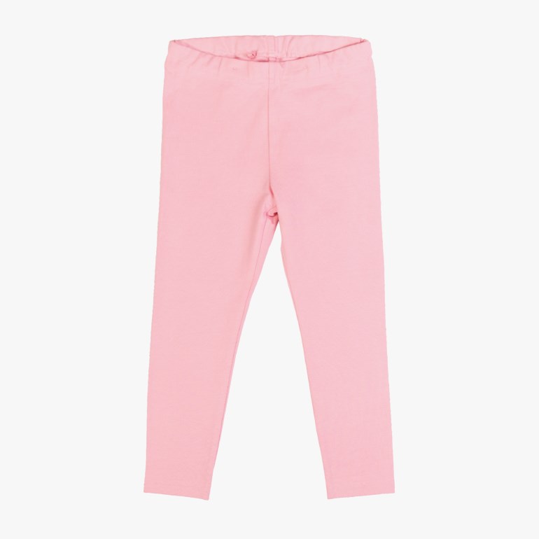 Forfra, rosa hellange barneleggings med elastisk linning.
