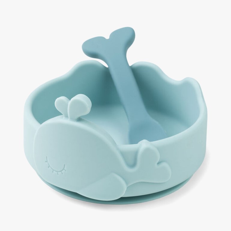 Stick & Stay-skål og babyskje i silikon Blå - 11045486-Blue-One Size - 1
