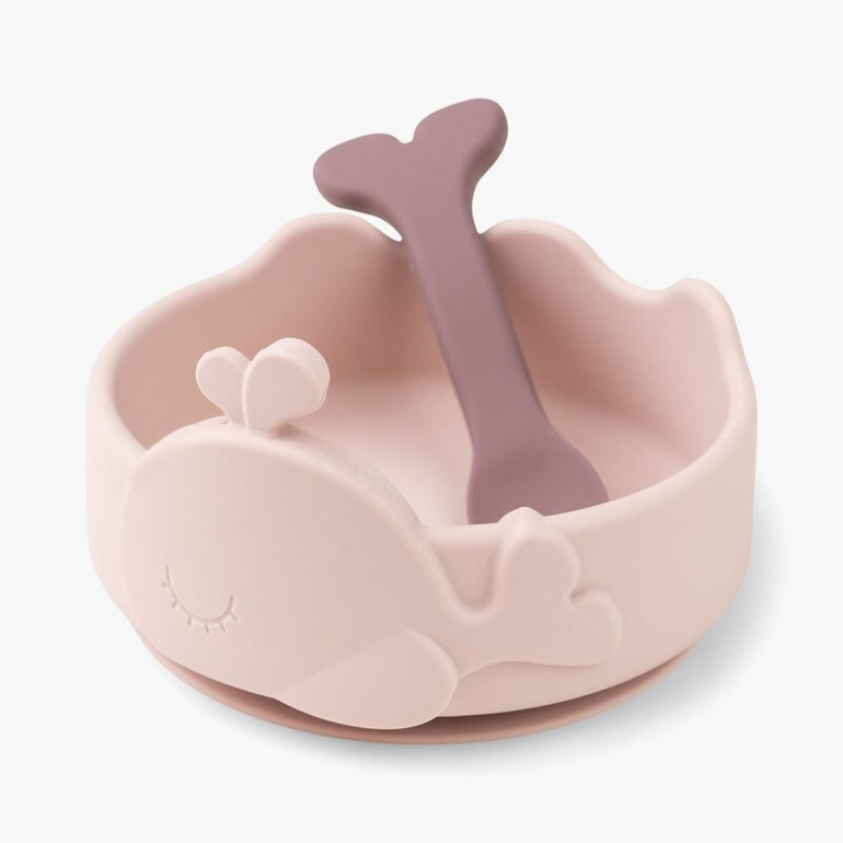 Stick & Stay-skål og babyskje i silikon Rosa - 11045486-Powder-One Size - 1