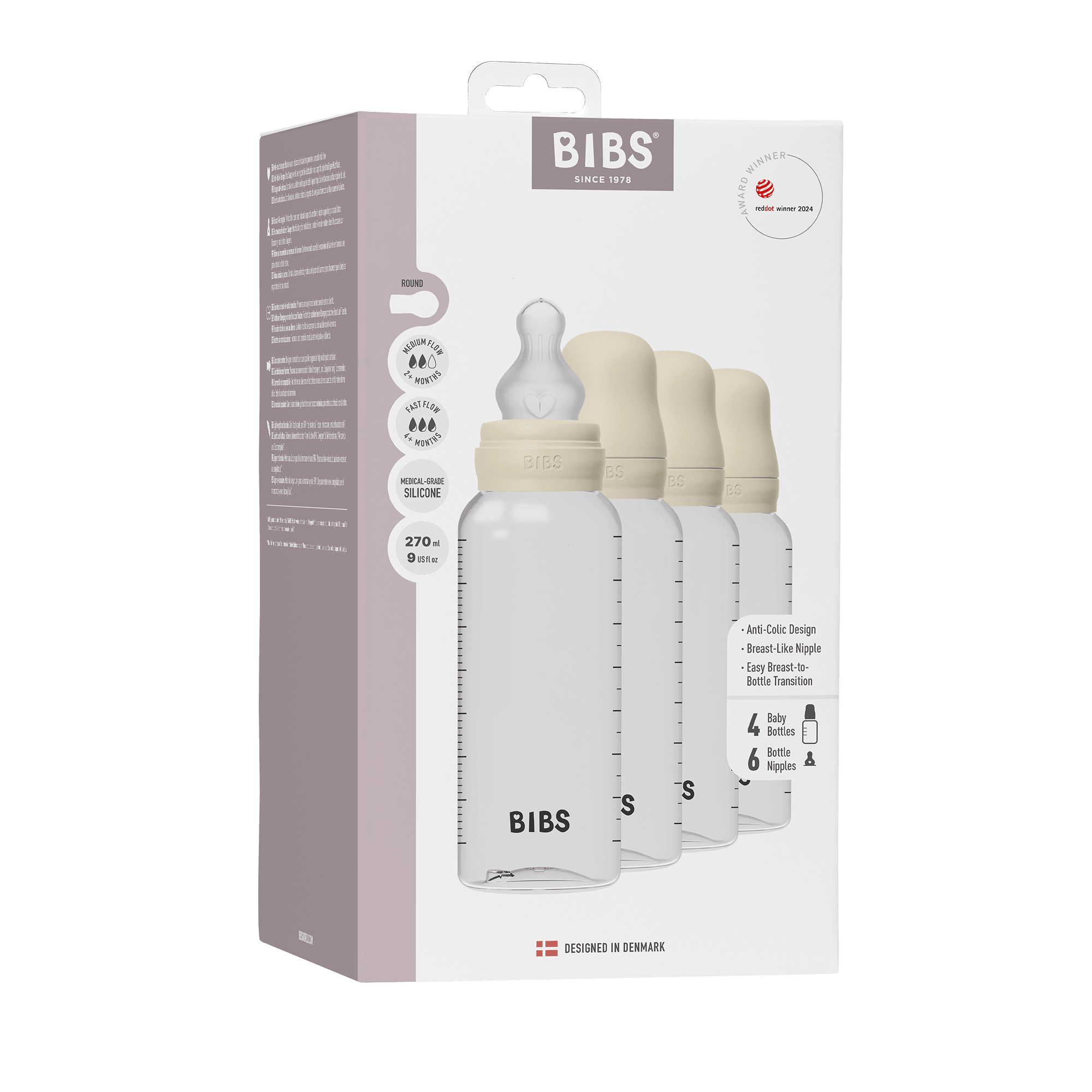 BIBS Antikolikk Sippy-flaske 4pk, ivory
