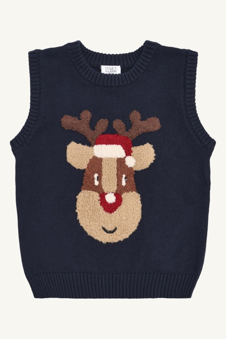 Hust & Claire Princo Reindeer vest Marine - 11047885-More Navy-98 cm - 1