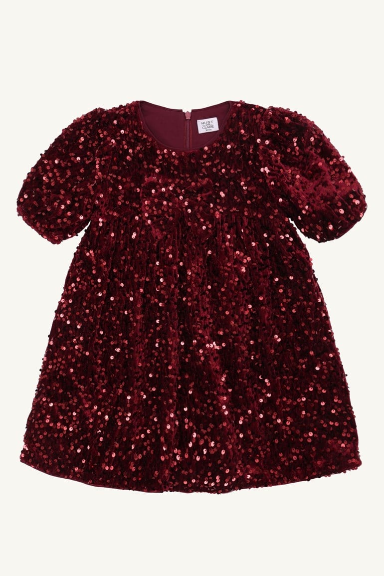 Hust & Claire Karoline Sequins kjole Rød - 11047891-New Maroon-98 cm - 1