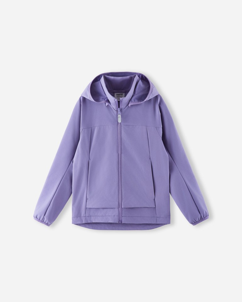 En lilla hettejakke for barn med hel glidelås, vist forfra.