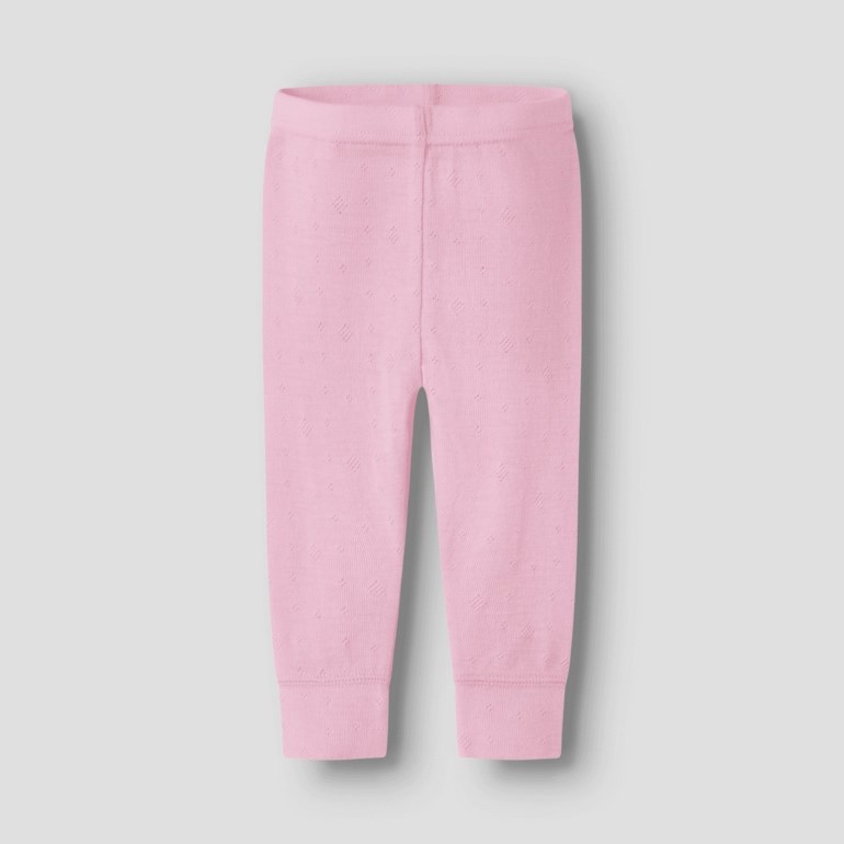 Rosa babyleggings med diskret mønster og elastisk midje.