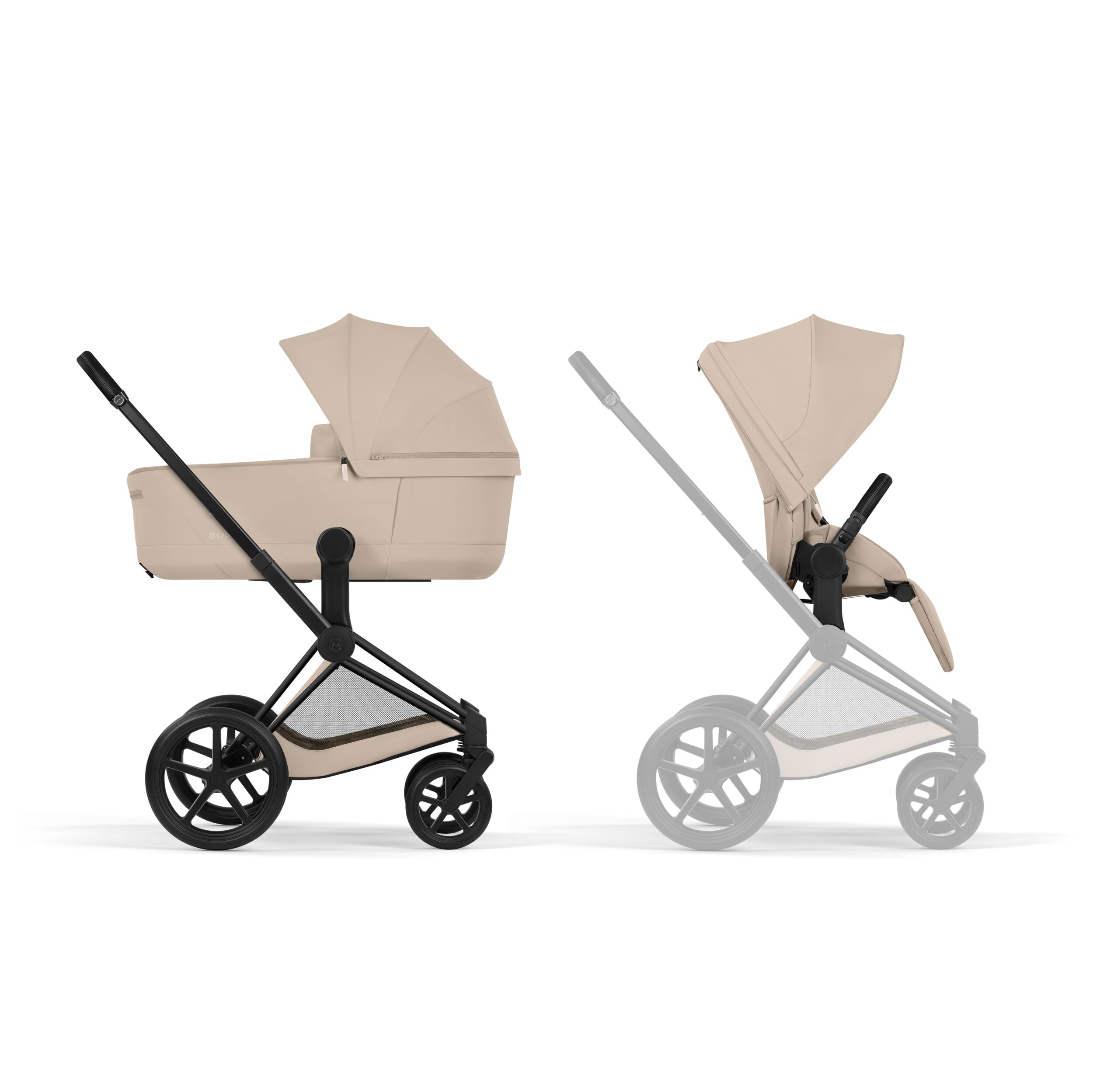 Priam Matt Black med brettbar liggedel (2026), cozybeige