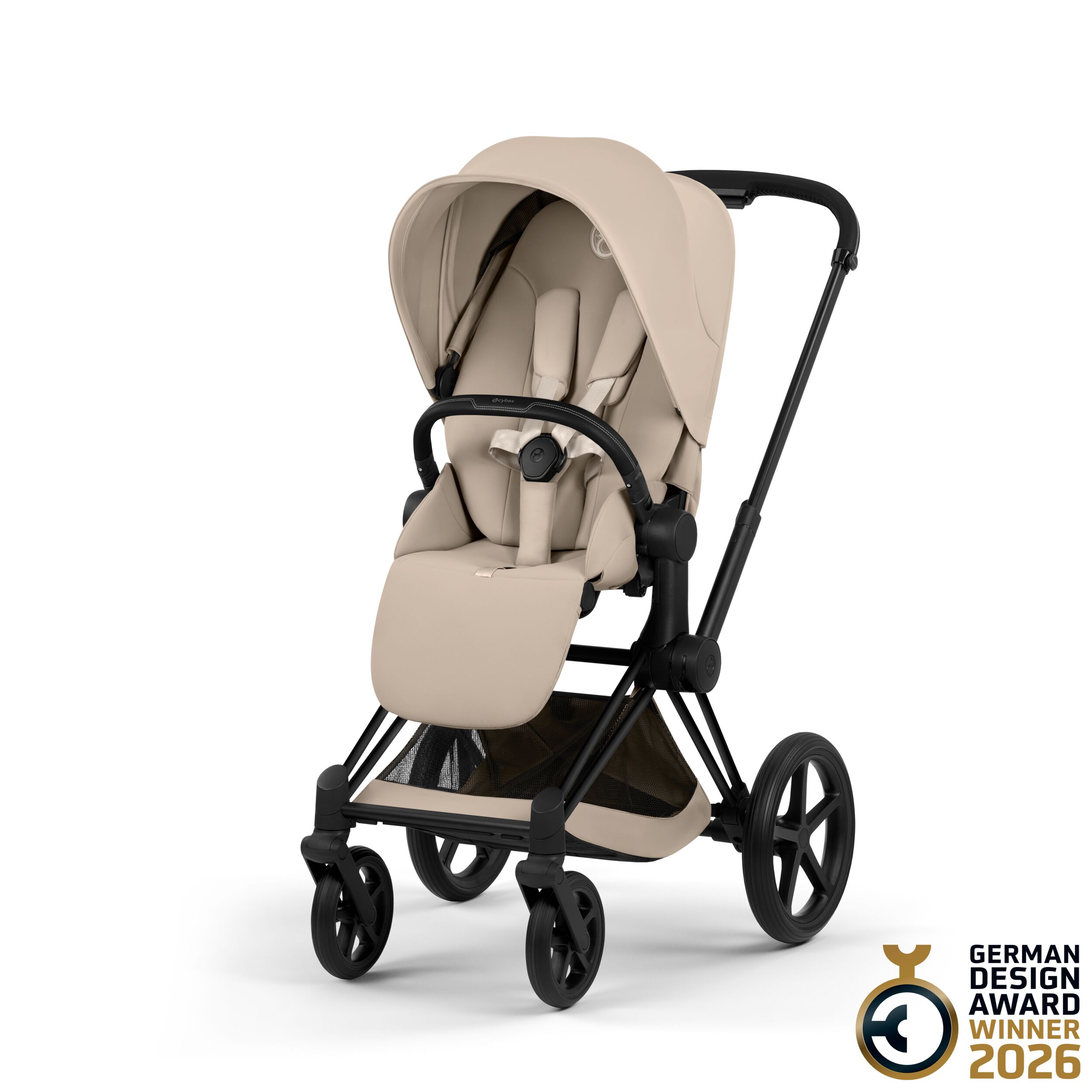 Priam Matt Black med brettbar liggedel (2026), cozybeige