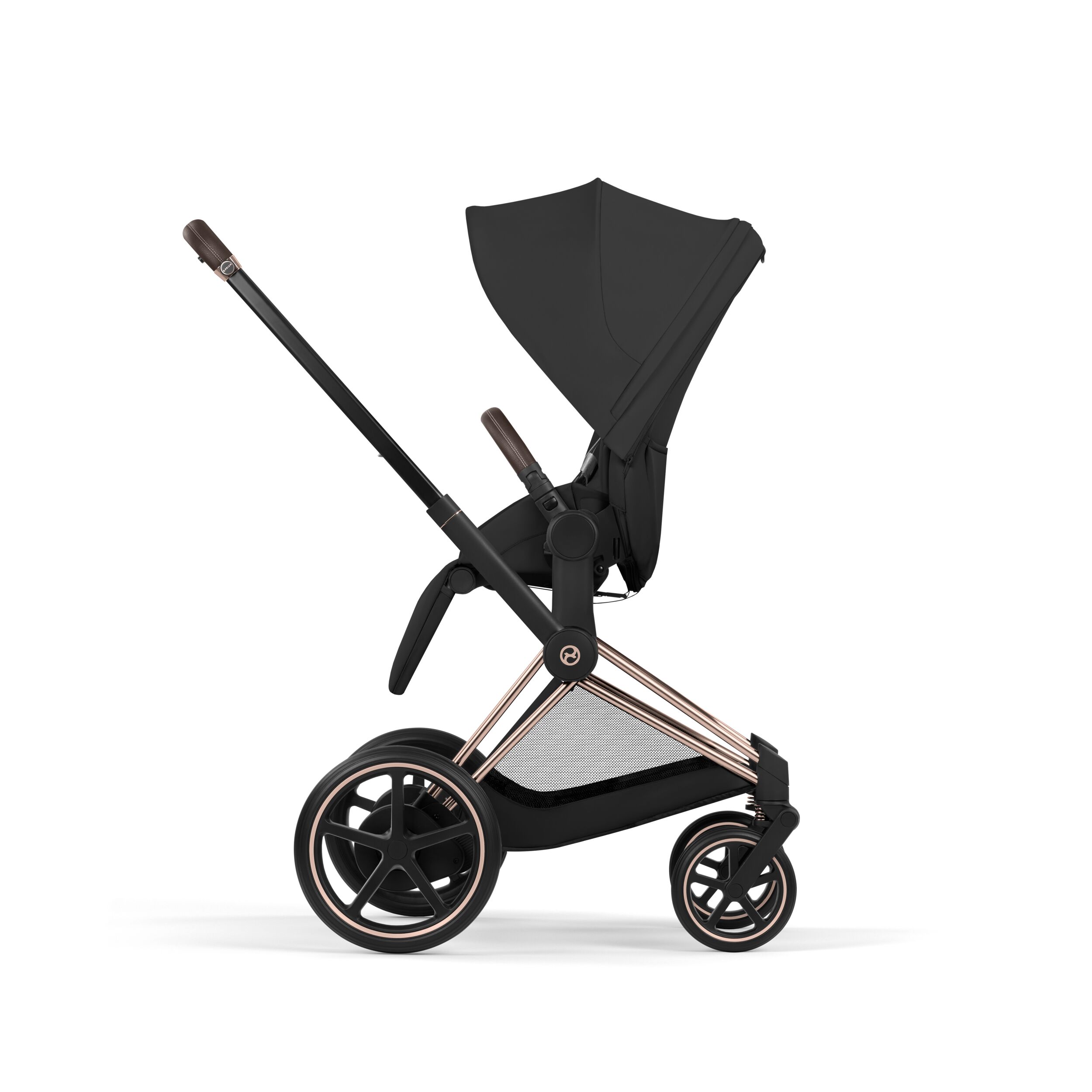 e-Priam Rosegold med brettbar liggedel (2026), sepiablack