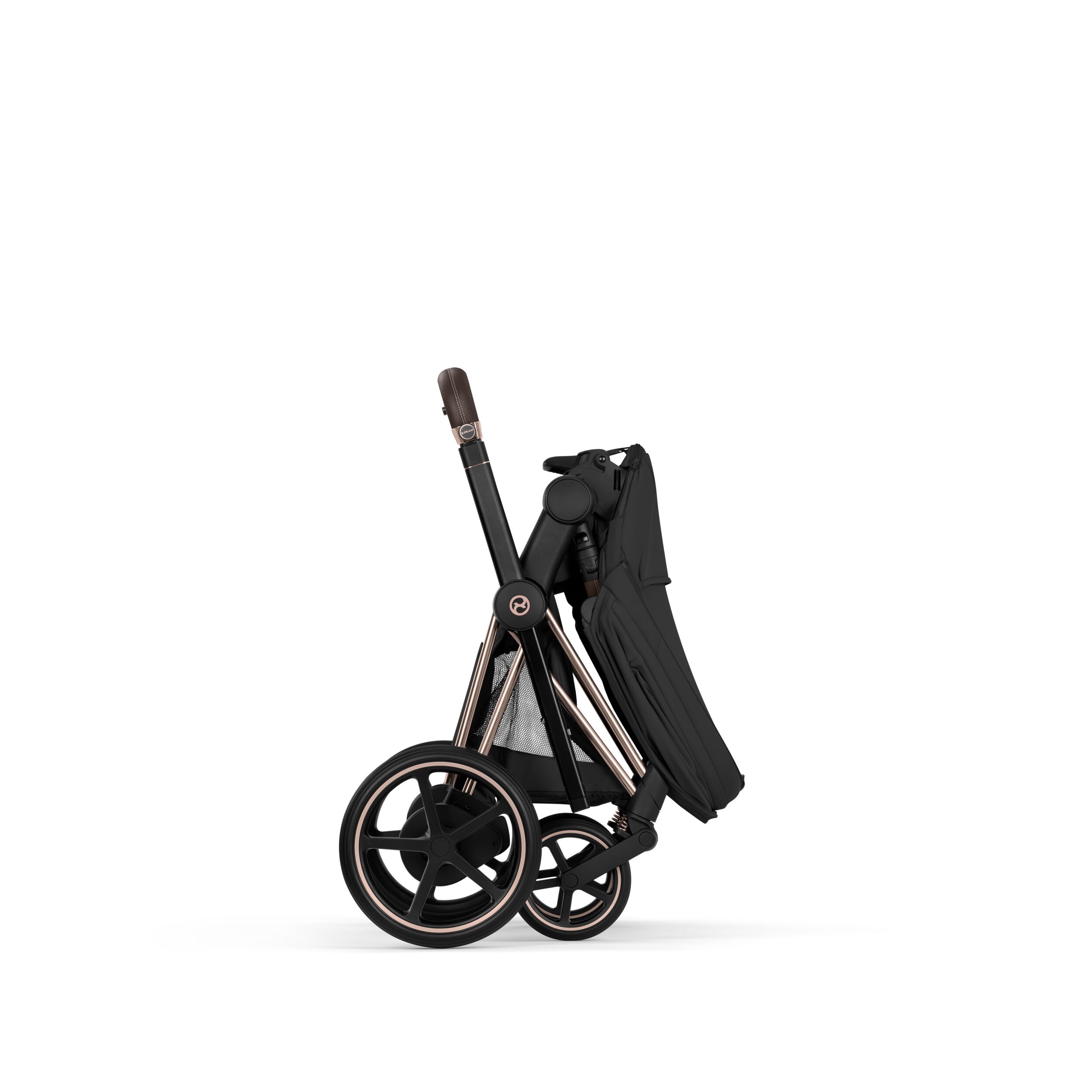 e-Priam Rosegold med brettbar liggedel (2026), sepiablack