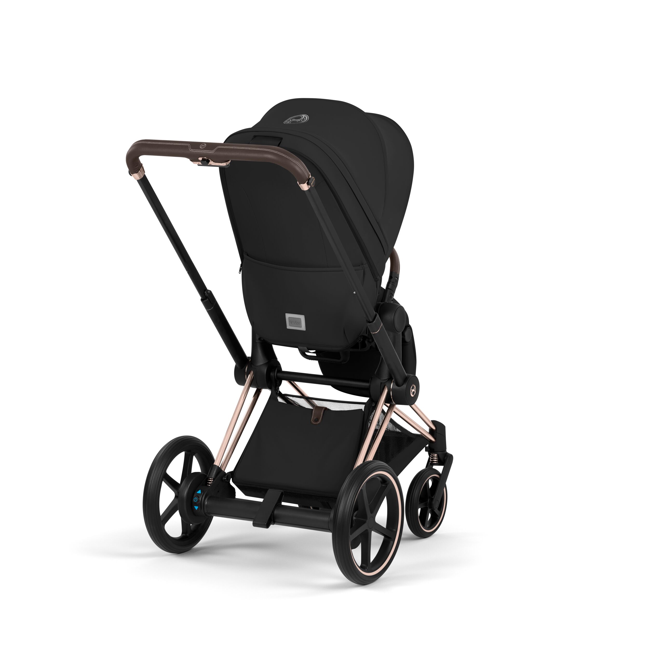 e-Priam Rosegold med brettbar liggedel (2026), sepiablack