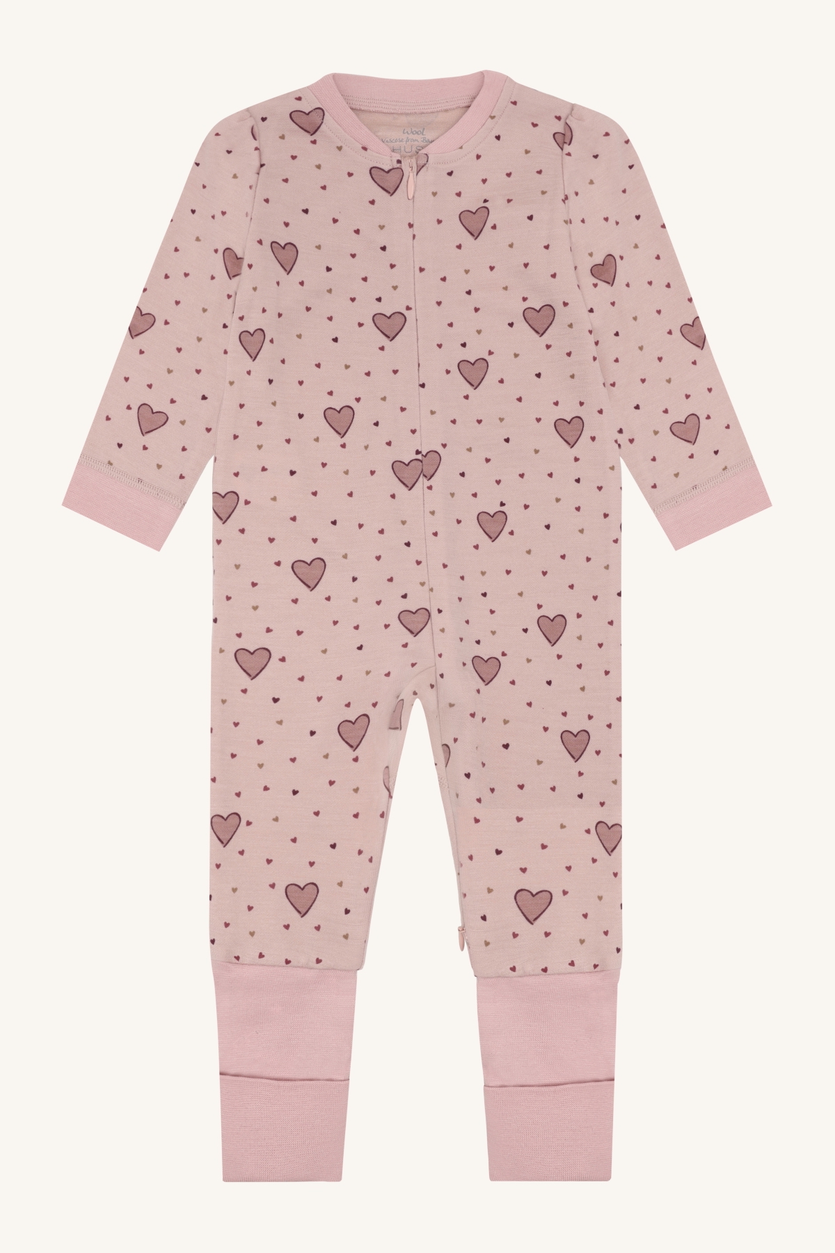 Hust & Claire Manu ull/bambus heldress - Hearts Rosa - 11050015-DustyRose-56 cm - 1