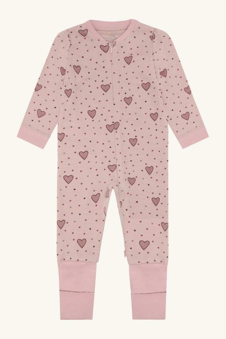 Hust & Claire Manu ull/bambus heldress - Hearts Rosa - 11050015-DustyRose-56 cm - 1