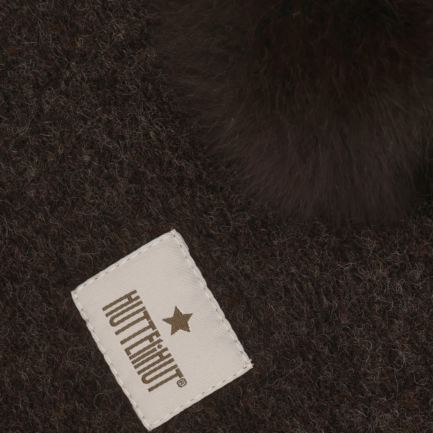 Huttelihut Dark Brown Melange Elefantlue Ull Alpaca Pompoms