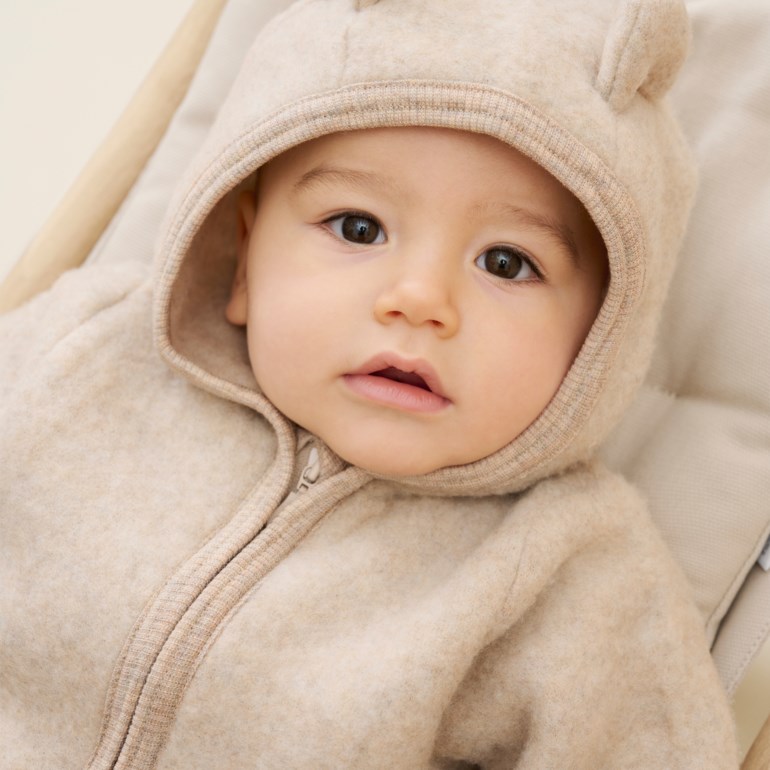 HutteliHut Pram Suit Ears Wool Fleece Brun - 11050674-Camel Mela-62 cm - 1