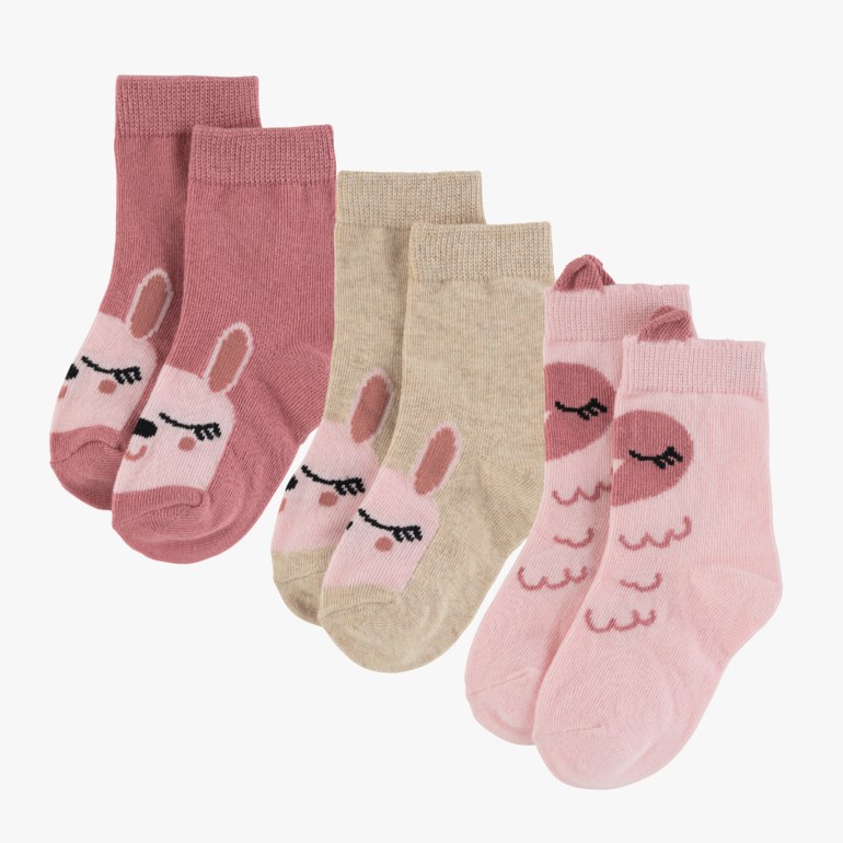 3 pk sokker mønster, pinklight Rosa - undefined - 1