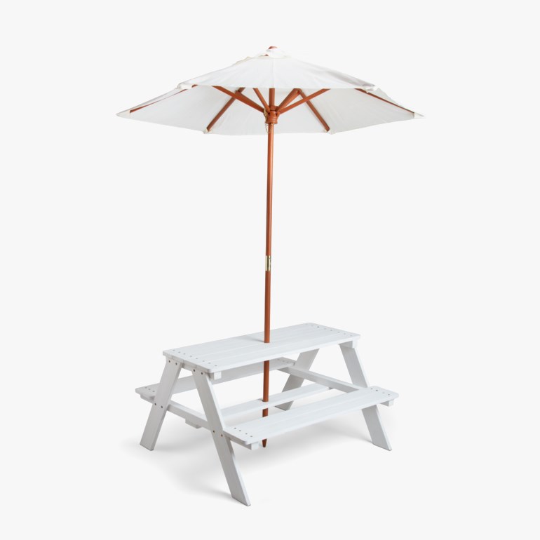 Piknikbord med parasoll Hvit - undefined - 1